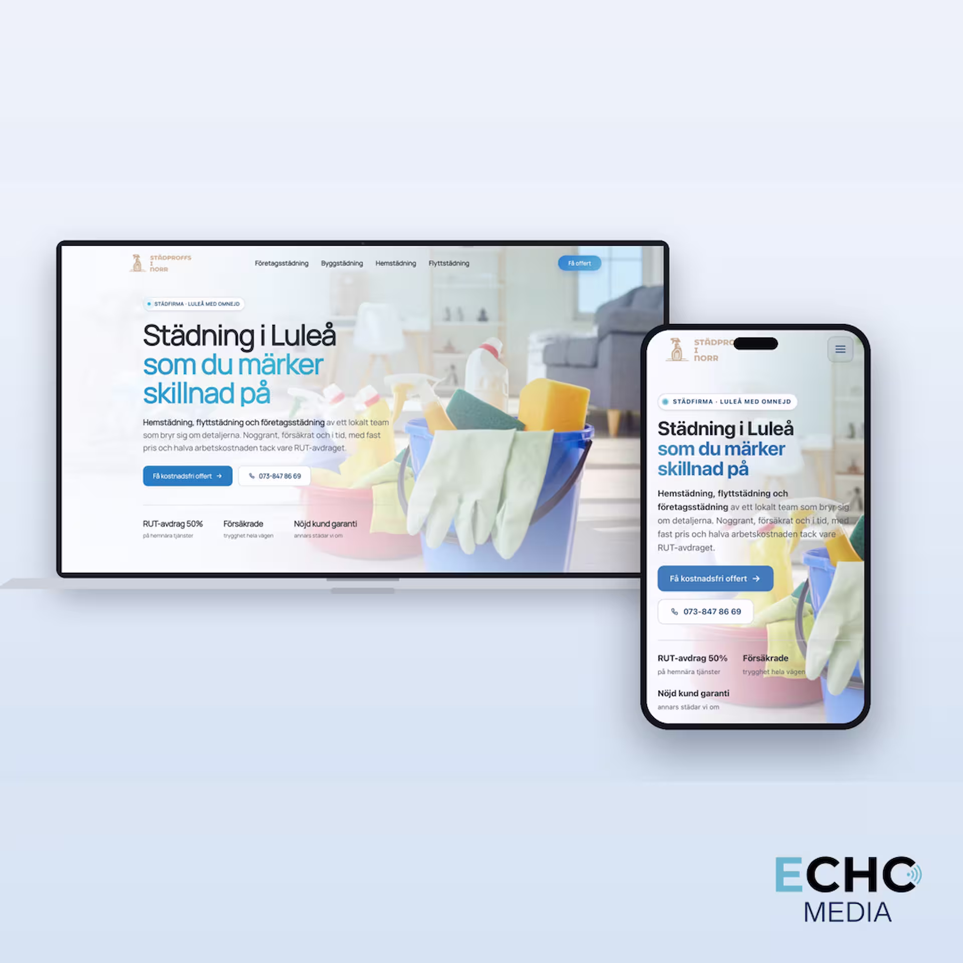 Mockup av Städproffs i Norr ABs nya hemsida byggd av ECHO Media